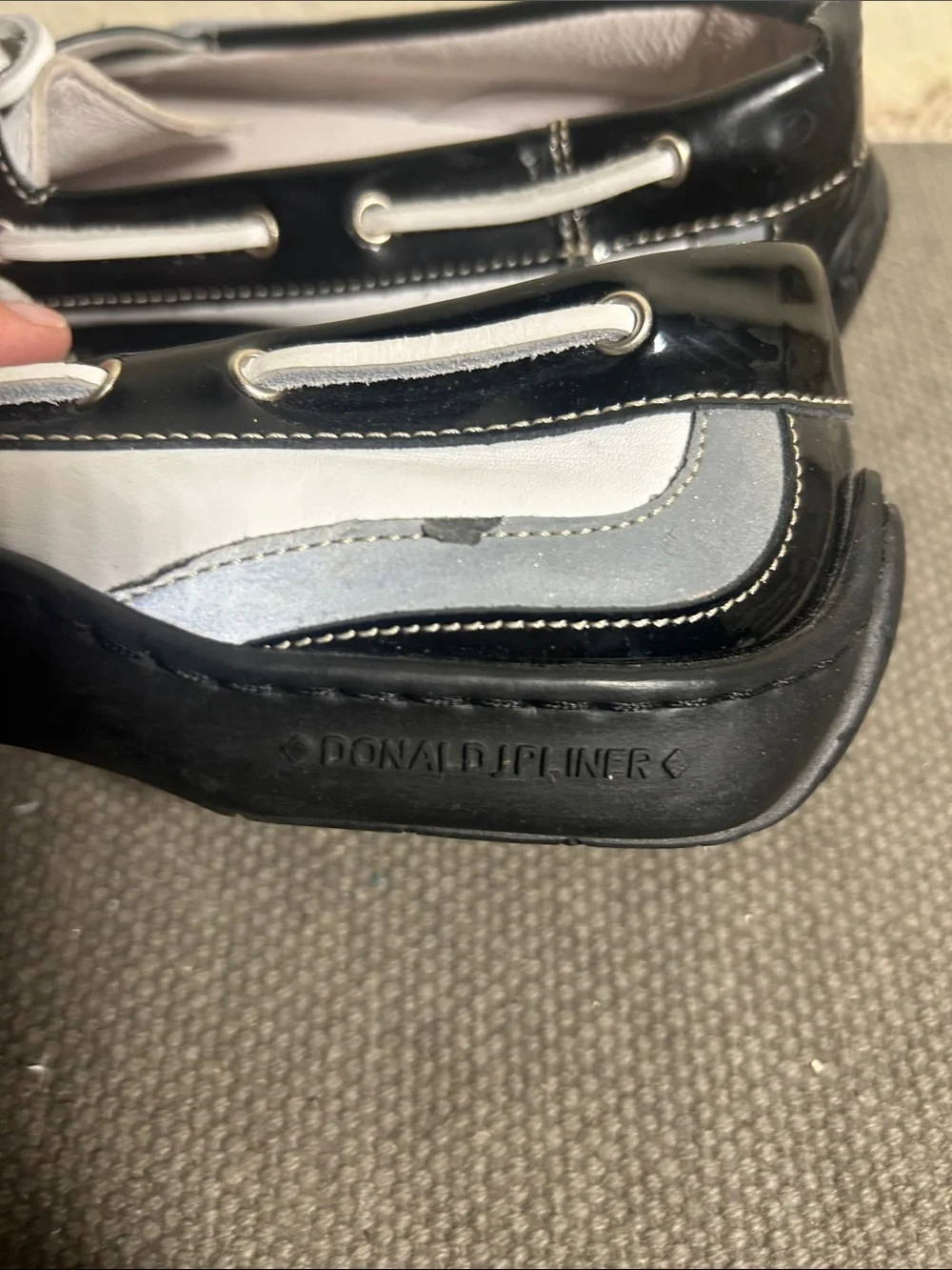 Donald J. Pliner Sport Black and White Leather Boat Loafers